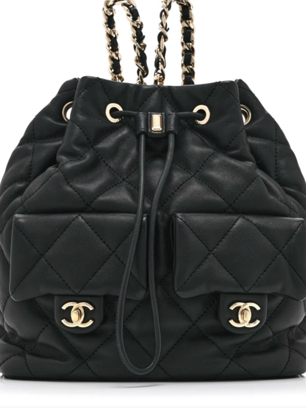 Chanel Black Quilted Leather Drawstring Bag